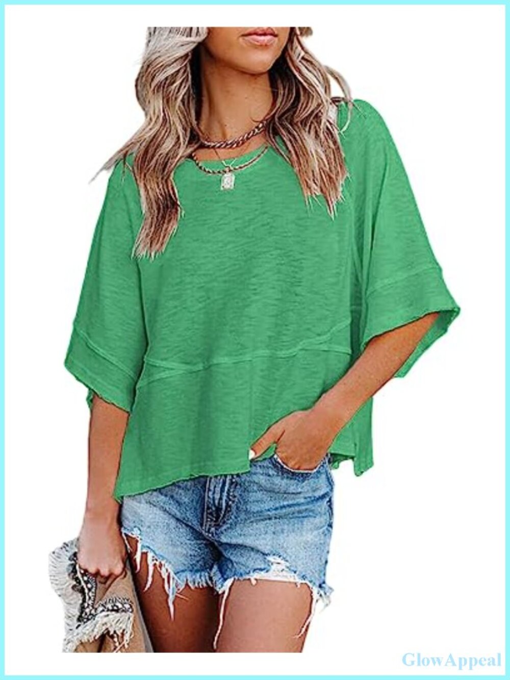Women's Cotton Blend Casual Loose Fit 3/4 Sleeve Crewneck T-Shirt